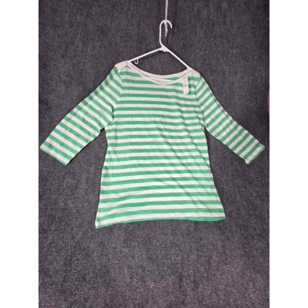 LOFT Voyage Tee Womens XL Green White Striped 3/4 Sleeve Boat Neck Cotton Top